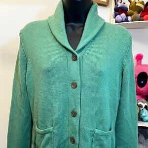 Lands End Green Button Front Shawl Collar Knit Cardigan Women Small Vintage
